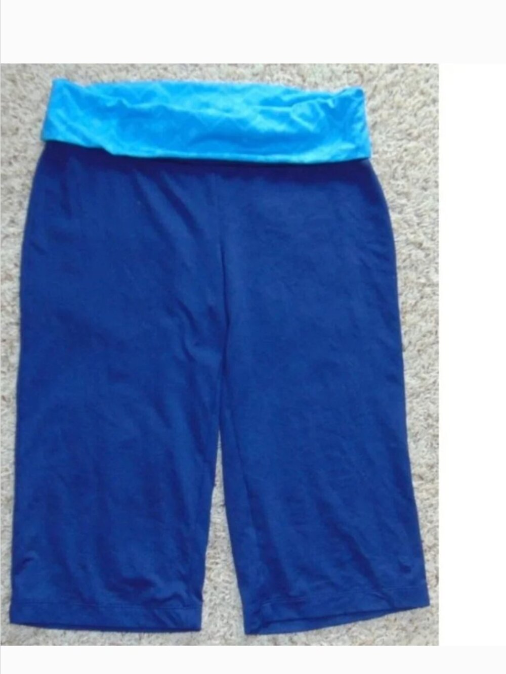 Danskin Yoga Capris Womens 8/10 Blue Foldover Waist Athletic Workout Pants